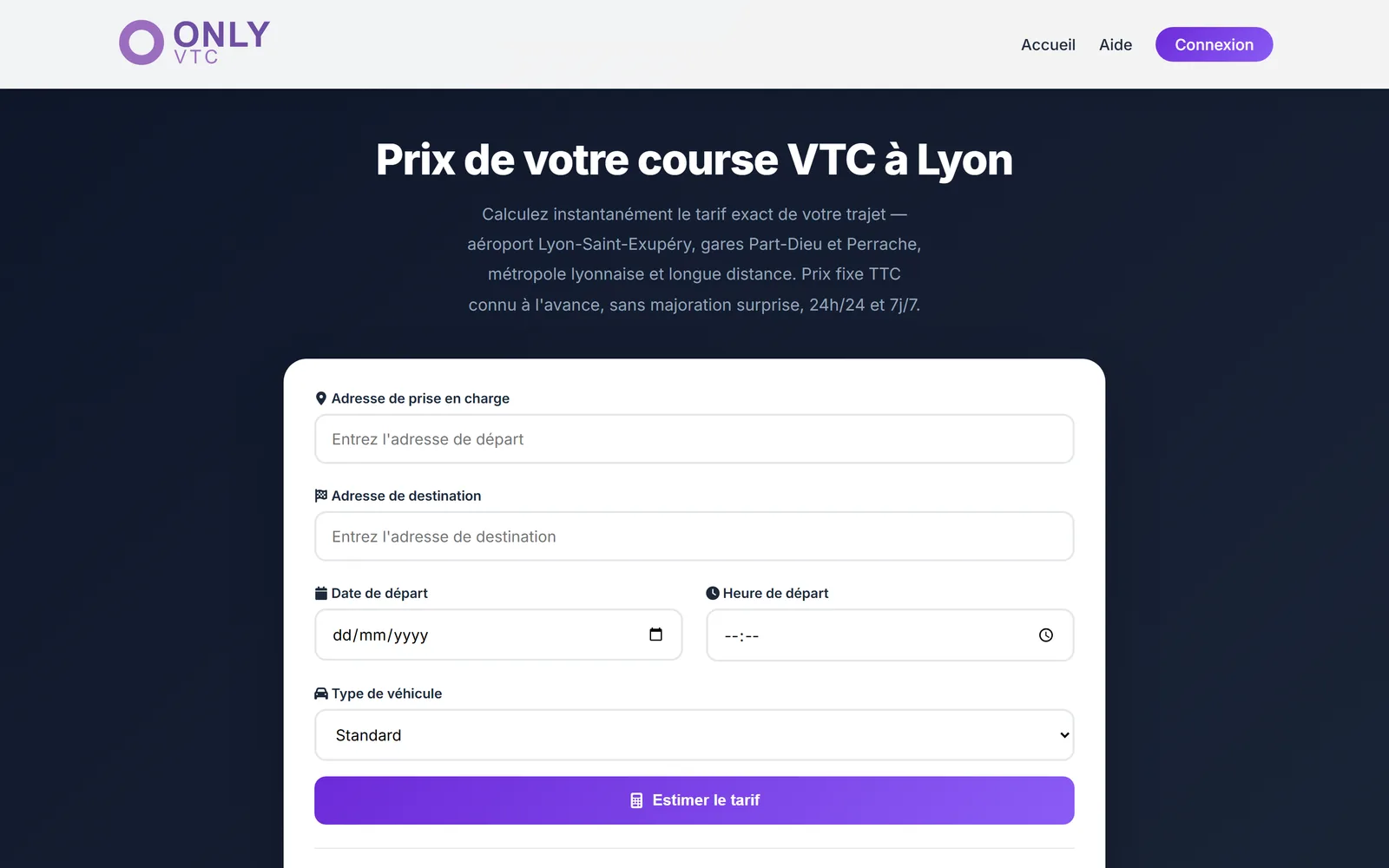 Estimateur public onlyvtc.fr — prix fixe connu avant de réserver